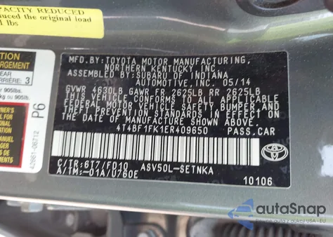 2014 Toyota Camry L/Se/Le/Xle из США, поврежденный, VIN 4T4BF1FK1ER409650